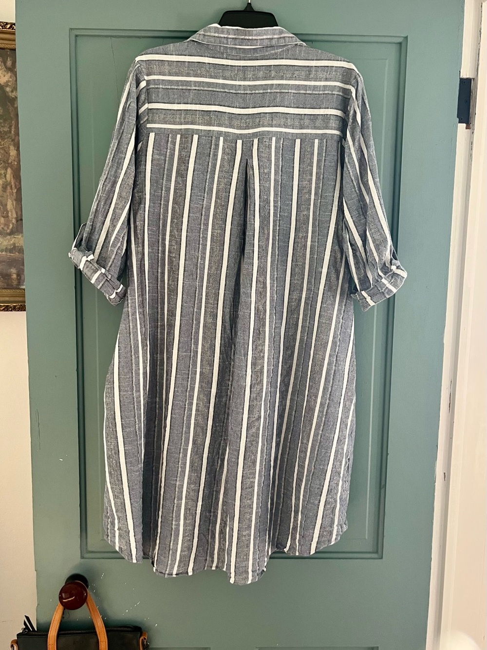 Mlle Gabrielle Gray and White Striped Midi Dress - Picture 3 of 3